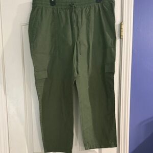 J. Crew Factory Olive Cargo Capris with Drawstring Waist